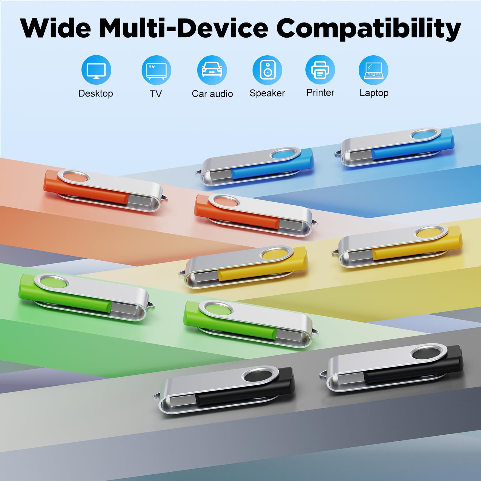 Cle USB 4 Go Lot de 10 USB 2.0 Clé USB Flash Drive Rotative Clef USB Couleur Mixte Mémoire Stick Métal Flash Drive - 3