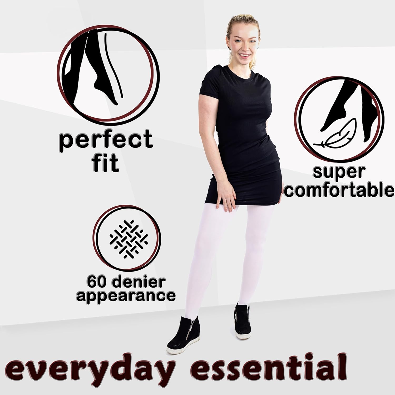 Silky Toes Women's 60D Soft Opaque Tights 1 or 2 Pairs -Black White And Colored Stockings for Women (White, E) - Image 5