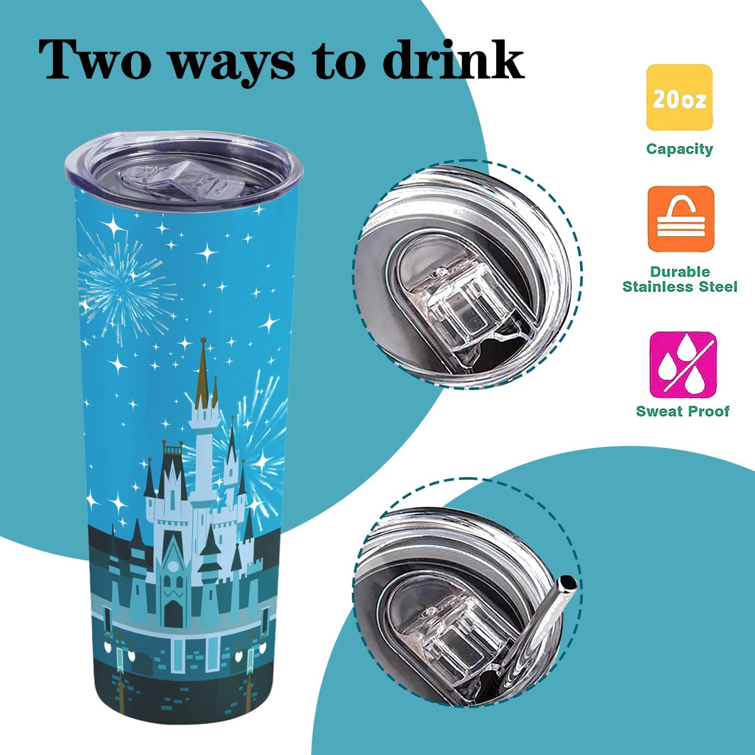 Cartoon Mouse Skinny Tumblers for Adults Cartoon Gifts for Women Adults 20 Oz Reusable with Lid and Straw Stainless Steel Insulated Travel Coffee Mug Cup - Image 3