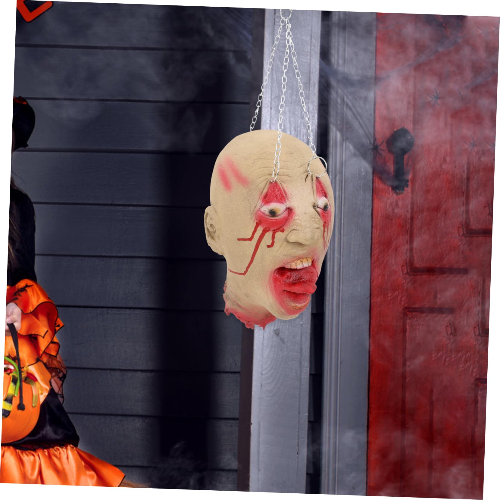 Horror Latex Kopf Anhänger als Halloween Scherzartikel und Gruselige Dekoration für Halloween Partys und Bühnen Shows in Metall Optik