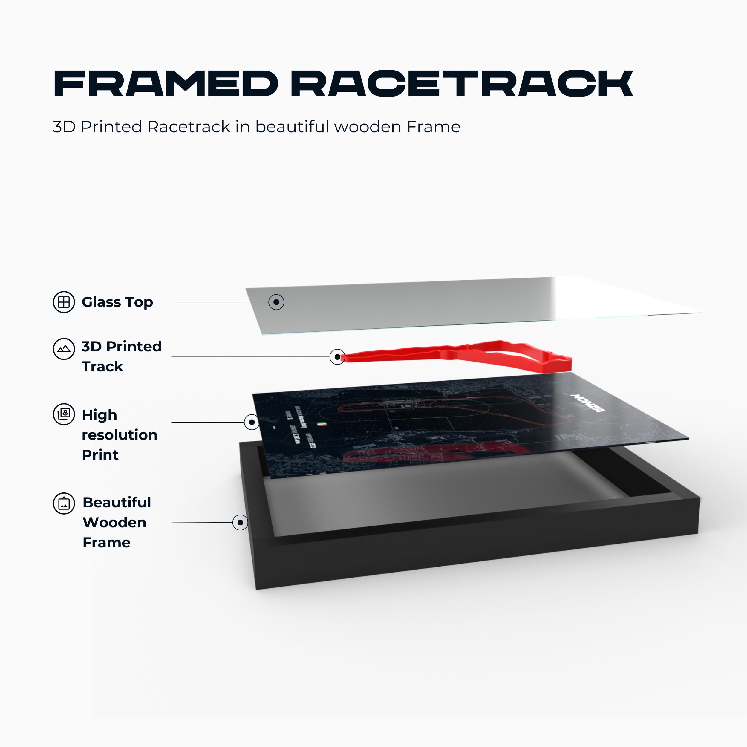 Generisch Nürburgring 3D Green Hell Motorsport A3 Poster in Cornice di Legno | Stampa 3D di Alta Qualità | Carta da 280g | Arte da Corsa 3D come Decorazione per Parete, Ufficio, Scrivania o come