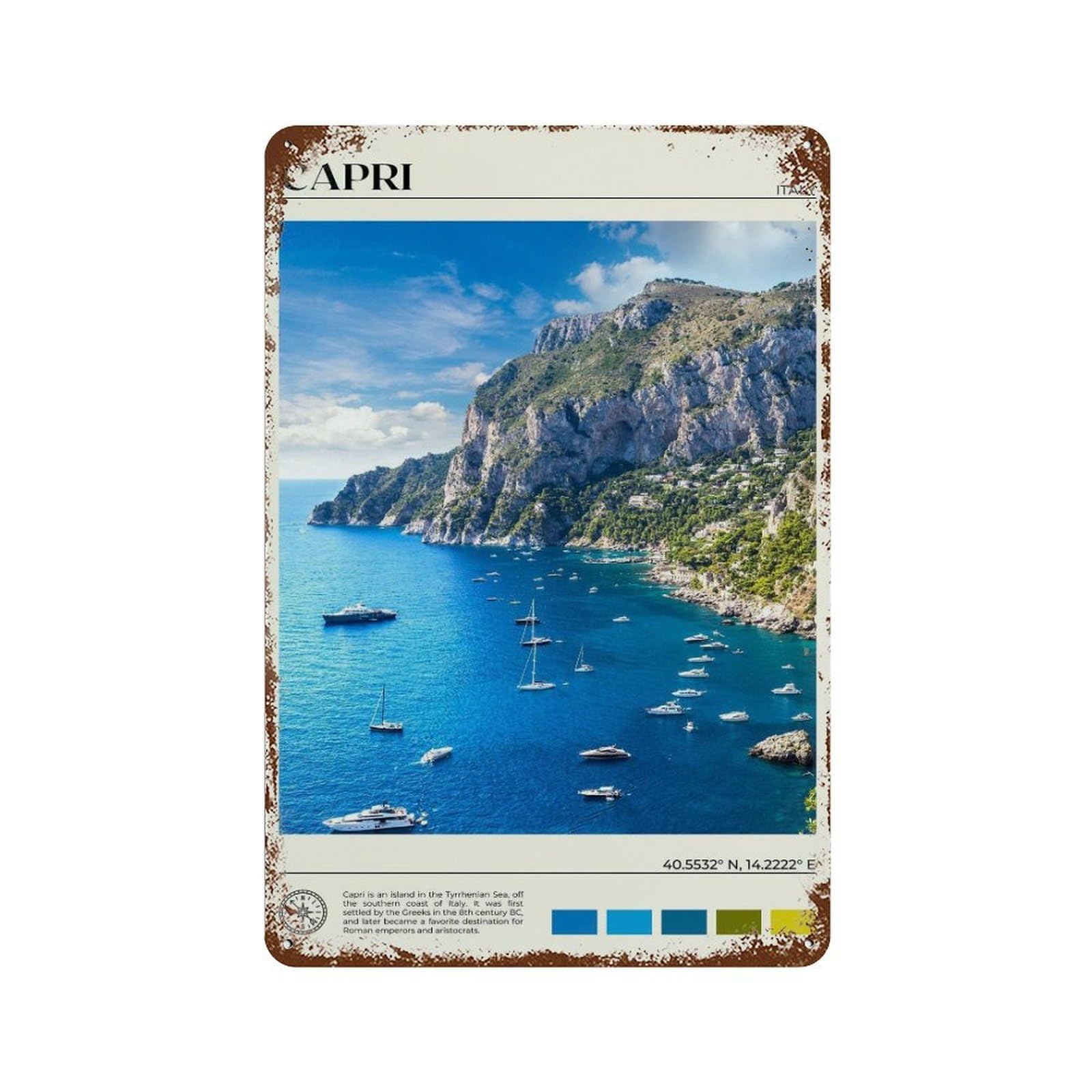 xiaoxiaoshen Real Photo Capri Decor Naples Campania Italy Wall Decor Art Metal Tin Poster Modern Home Decor Art Home Bar Shop Decorations Vintage Sign 30x20cm