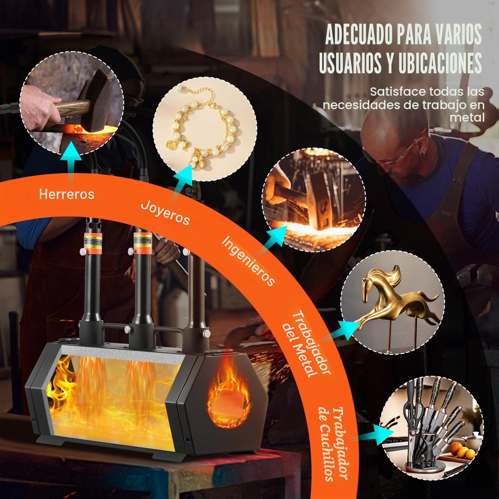 VEVOR Forja de Gas Propano 3 Quemadores, Horno de Fusión de Propano Temperatura Máx 1427 ℃, Horno de Forja de Gas Portátil, Fabricación de Cuchillos, Forja de Metales para Cuchilleros, Herreros