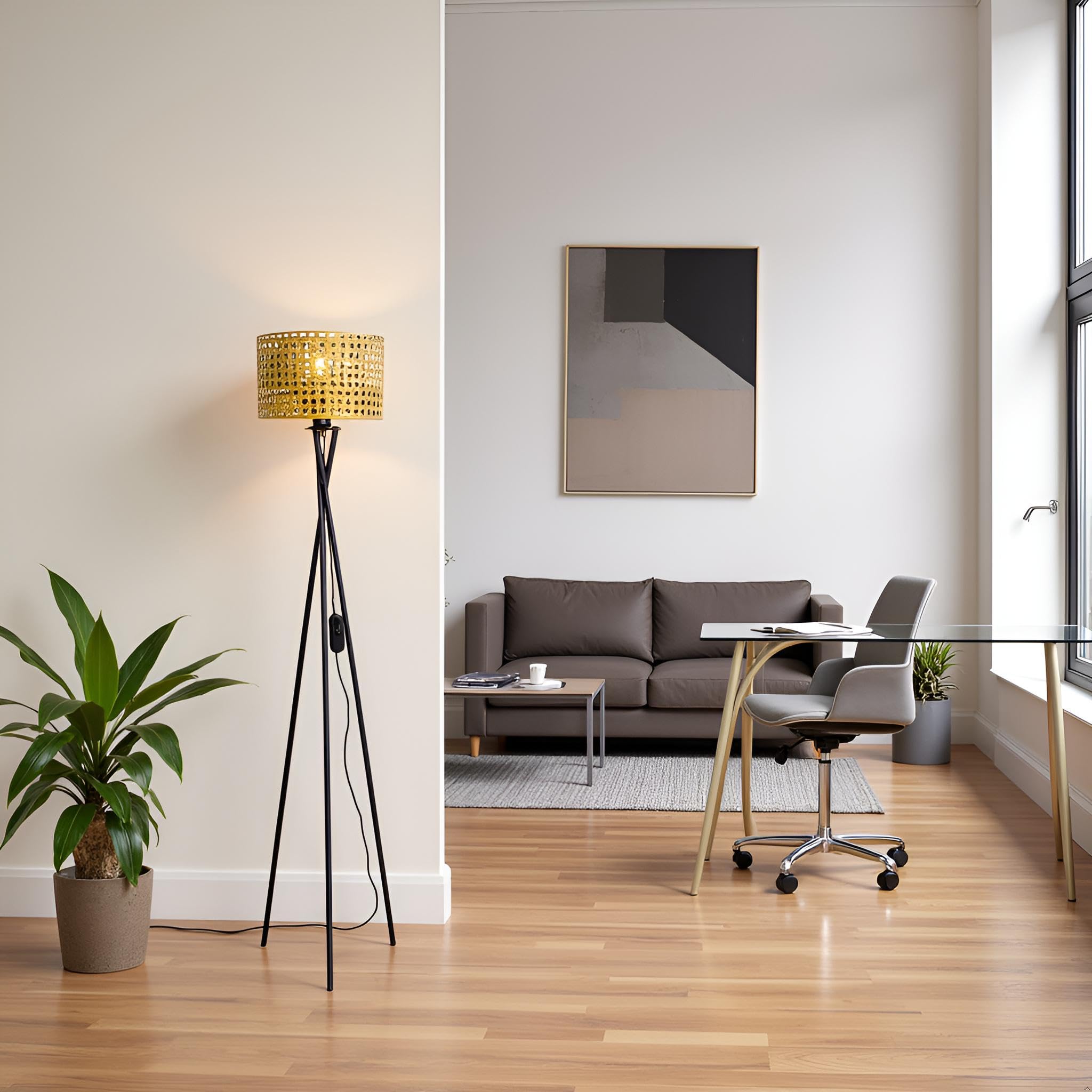 Osasy Modern Tripod Floor Lamp with Interchangeable Shades, Dimmable Standing Light, Black Metal Base - Image 3