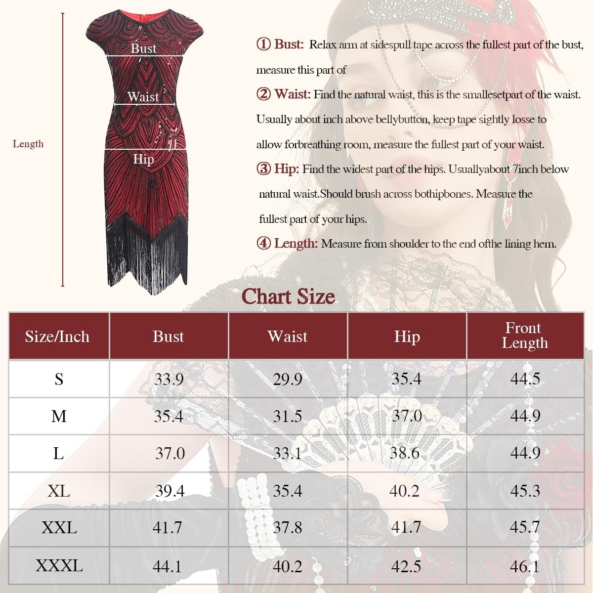 Women's Flapper Dresses 1920s Sequin Fringe Beaded Cocktail Crew Neck Dress Roaring 20s Accessories Vintage Lace Fan Headband - Image 3