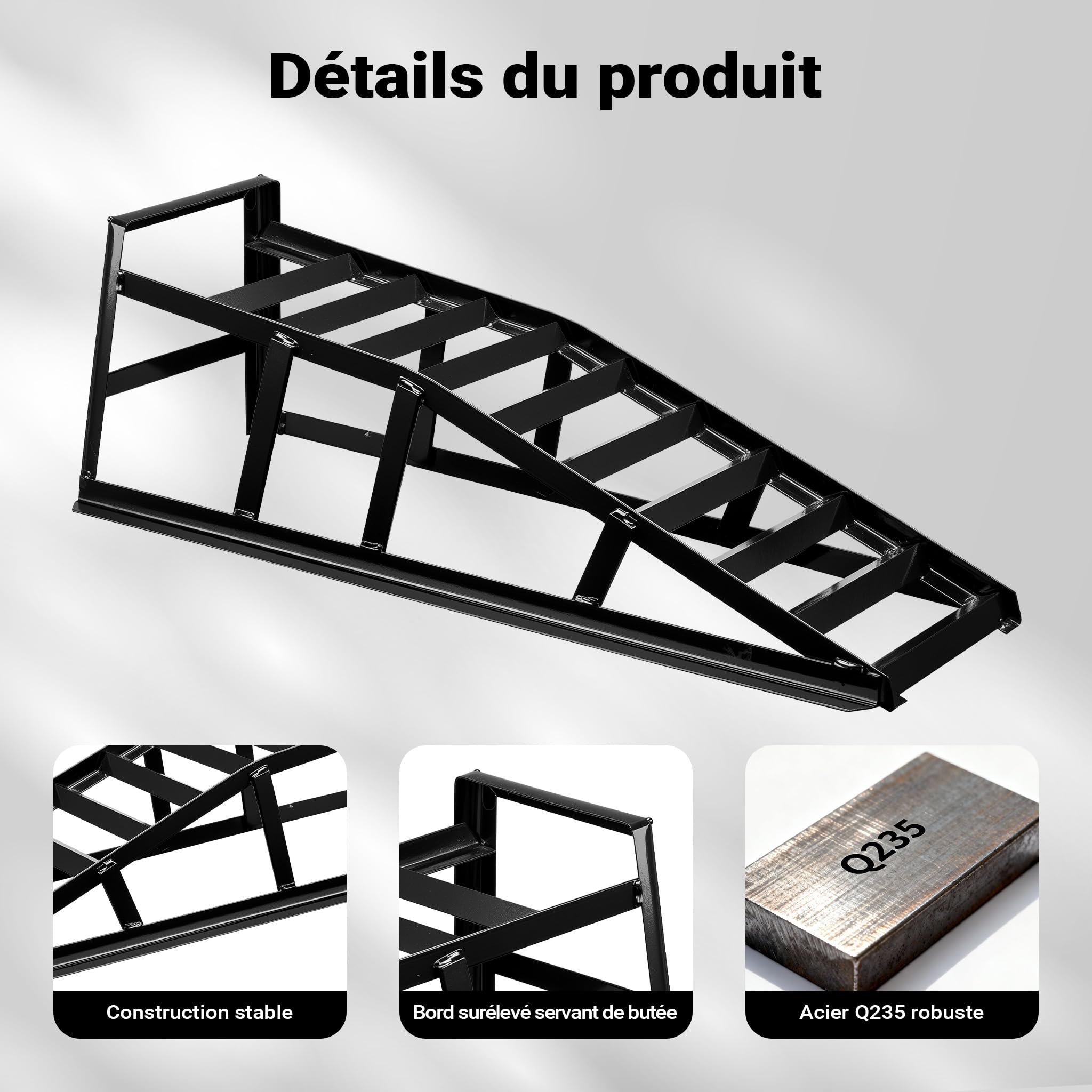 Wiltec 2 rampes d'accès jusqu'à 2 t par Paire, 830 x 262 x 270 mm, pour véhicules, en Acier