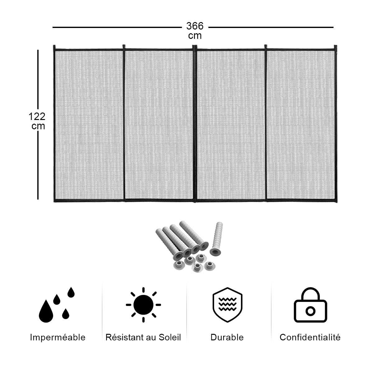 GIANTEX Barrière Piscine 4 Panneaux, Clôture Protection Piscine Pliable 360x125cm pour Sécurité Enfant, Cadre en Aluminium, Kit de Montage, Clôture en Tissu (1)
