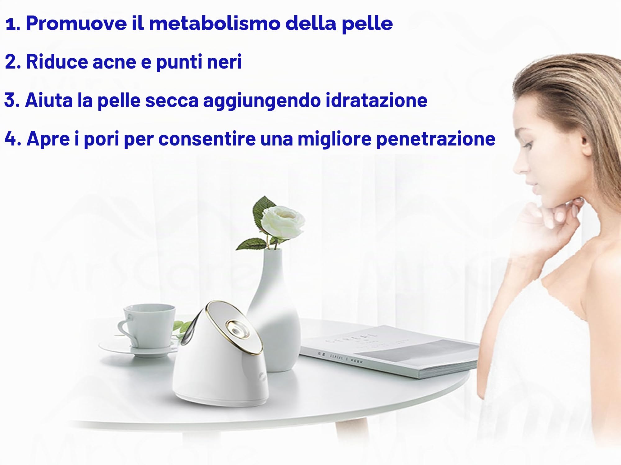 Vapore Facciale Estensibile, Umidificatore Caldo Pulizia Profonda della Pelle, Vapore Nano Ionico per il Viso, Idratazione Quotidiana della Pelle,Vapore per il viso ruotabile a 360°