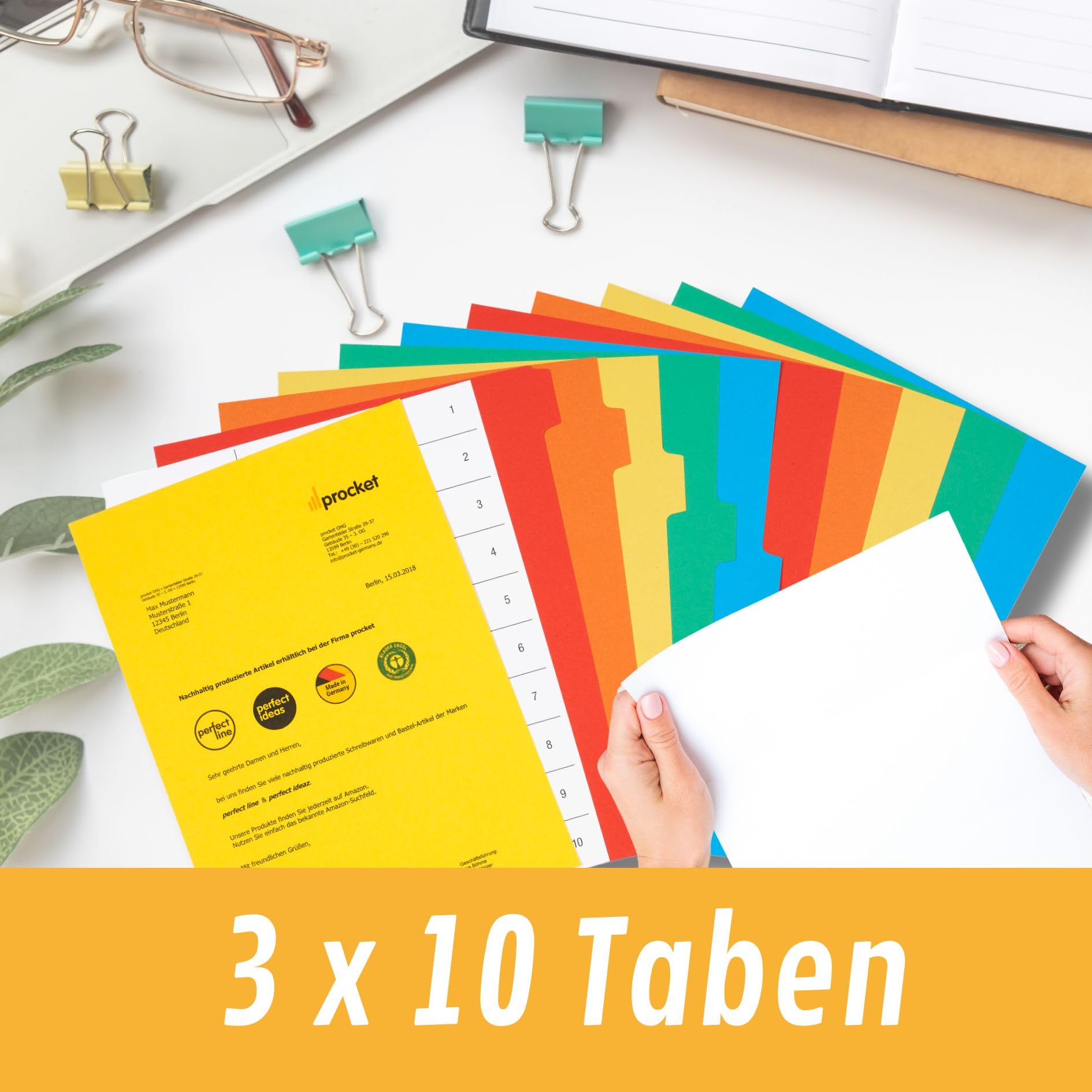 perfect line Zakładki do XXL Segregatora DIN-A4, 10-elementowy Zestaw Zakładek do Segregatora 5 Szt, bardzo szeroki, Kartonowe Przekładki, Separatory