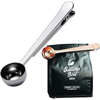 Coffee Dosing Spoon with Stainless Steel Clip Coffee Scoop Coffee Measure Coffee Spoon Premiums Stainless Steel Shovels and Tea Shovel with Integrated Bag Clip Silver