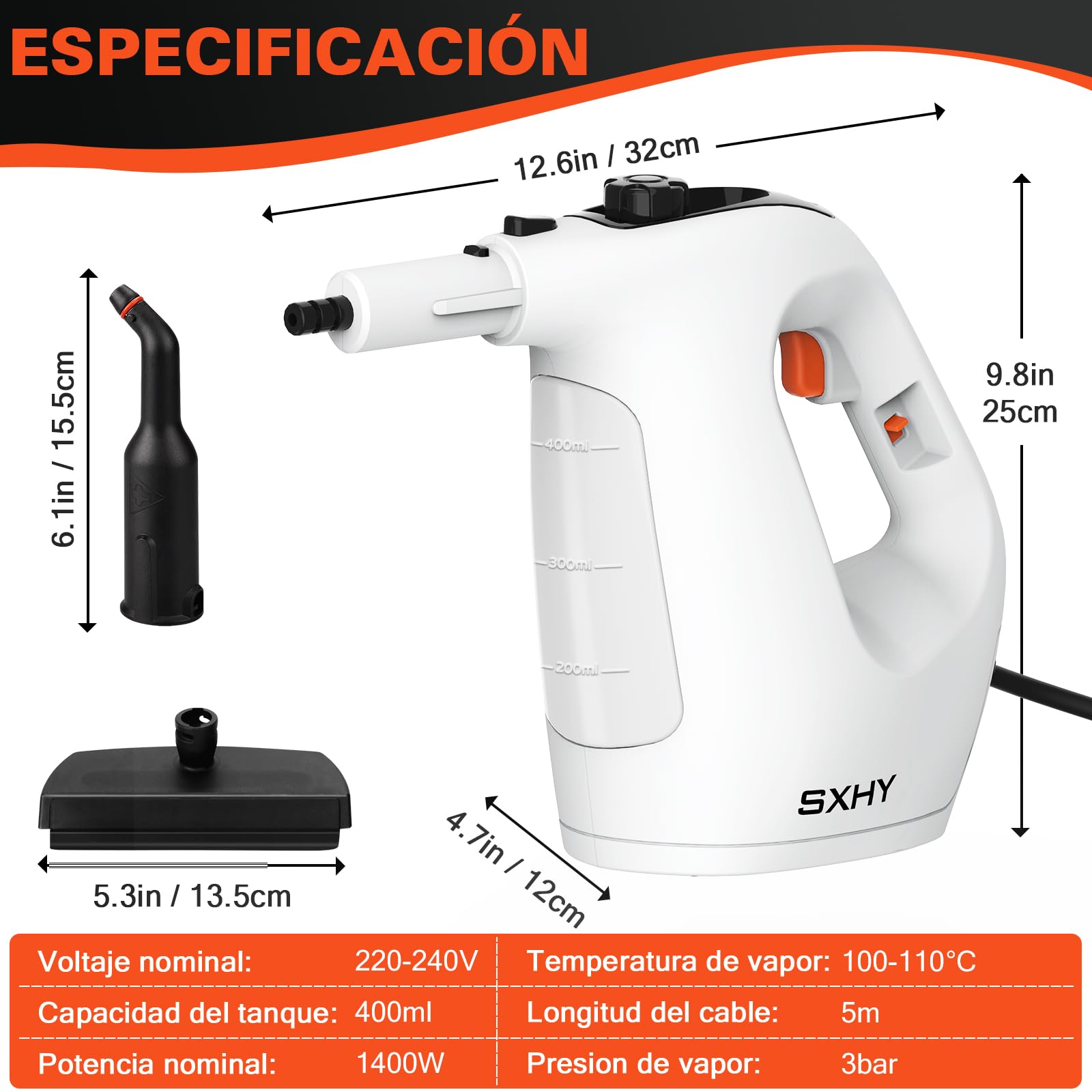 Limpiador de vapor portátil, limpiador de vapor doméstico multifuncional, tanque de agua transparente, juego de accesorios de 11 piezas, adecuado para grasa de cocina, sofás, baños, etc.