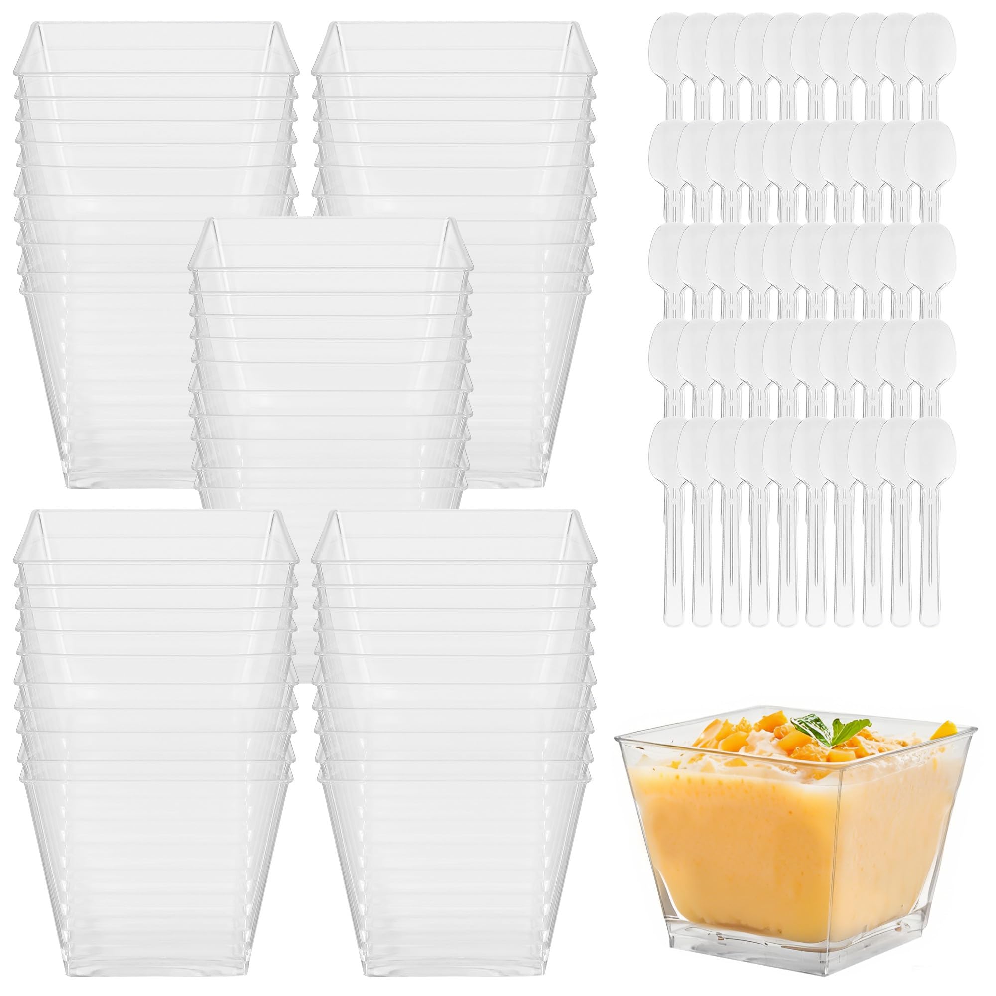 100 Mini Coppe Dessert In Plastica Trasparente Con Cucchiaio - 160 Ml - Ideali Per Mousse, Budino, Antipasti E Finger Food