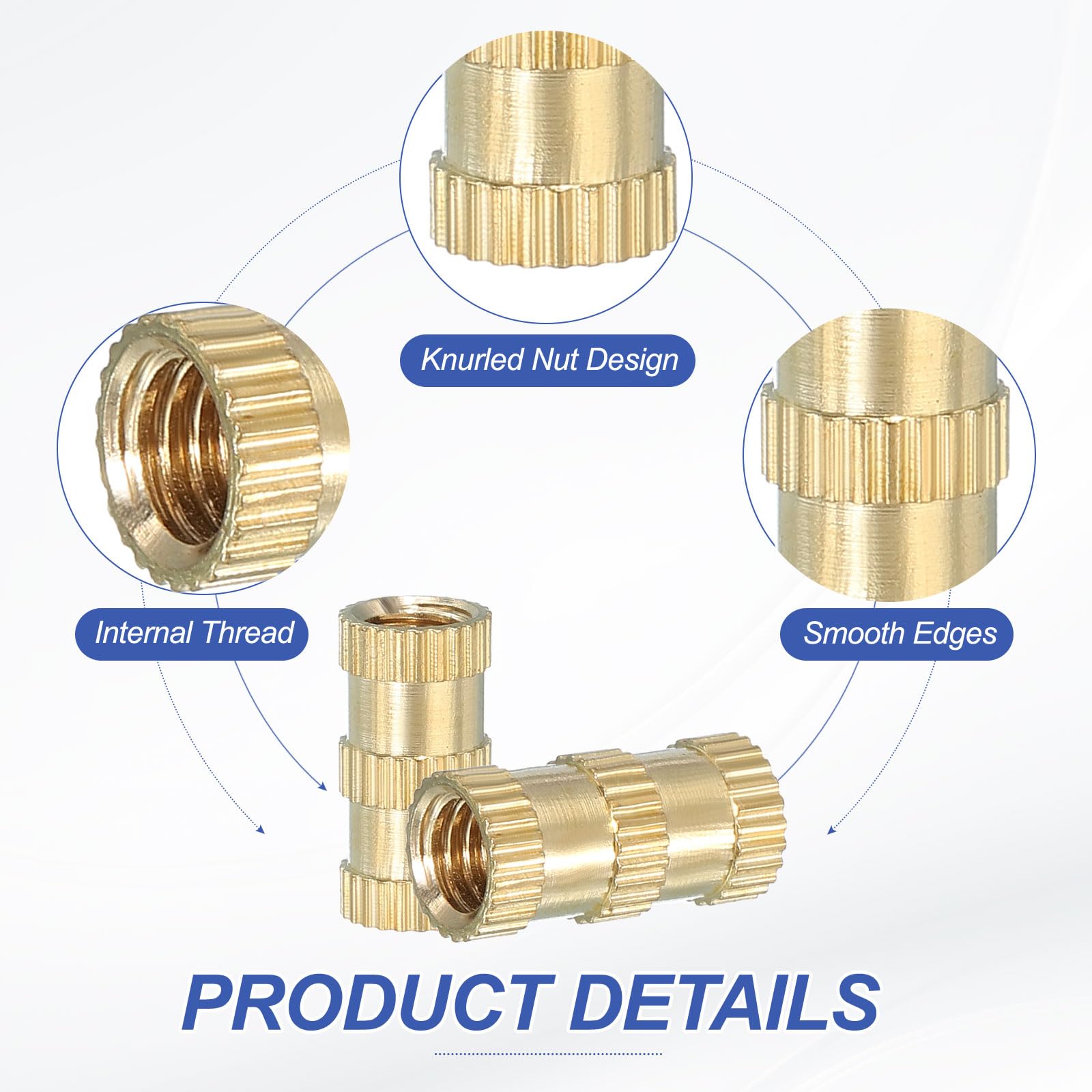 PATIKIL M6 Threaded Inserts, 20 Pcs Female Metric Brass Knurled Nuts Heat Set Insert for Plastic 3D Printing Components (M6x16x8mm) - Image 3