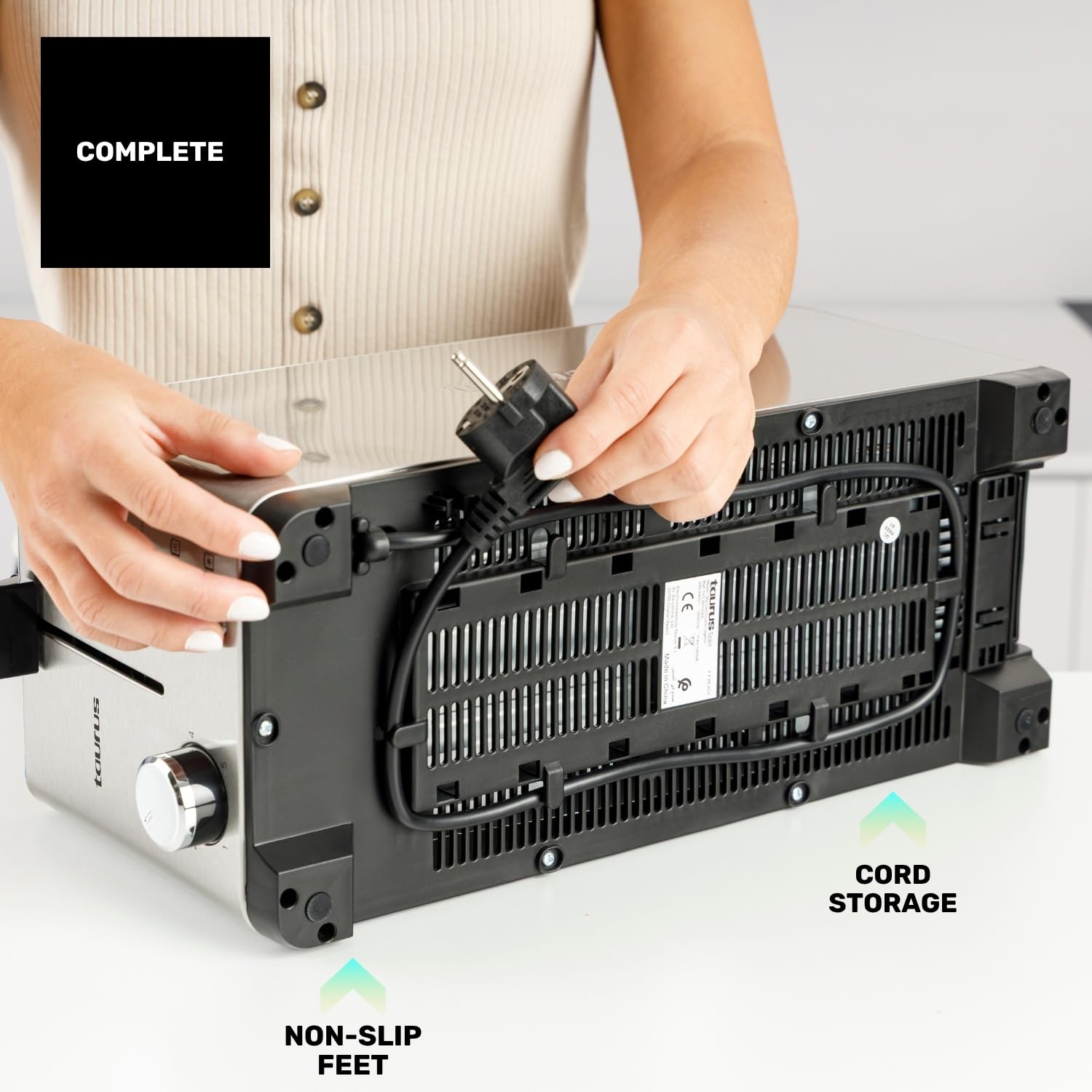 Taurus Mytoast Duplo Legend - Grille-pain 1400W, 2 fentes Extra larges, 3 fonctions, Température ajustable, Ramasse-miettes, Éclairage LED, Inox