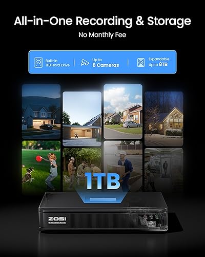 Miniatura 6 de Sistema completo de cámara de seguridad ZOSI H.265+ de 1080p para el hogar, CCTV DVR 5MP-Lite de 8 canales con detección AI de humanos y vehículos,