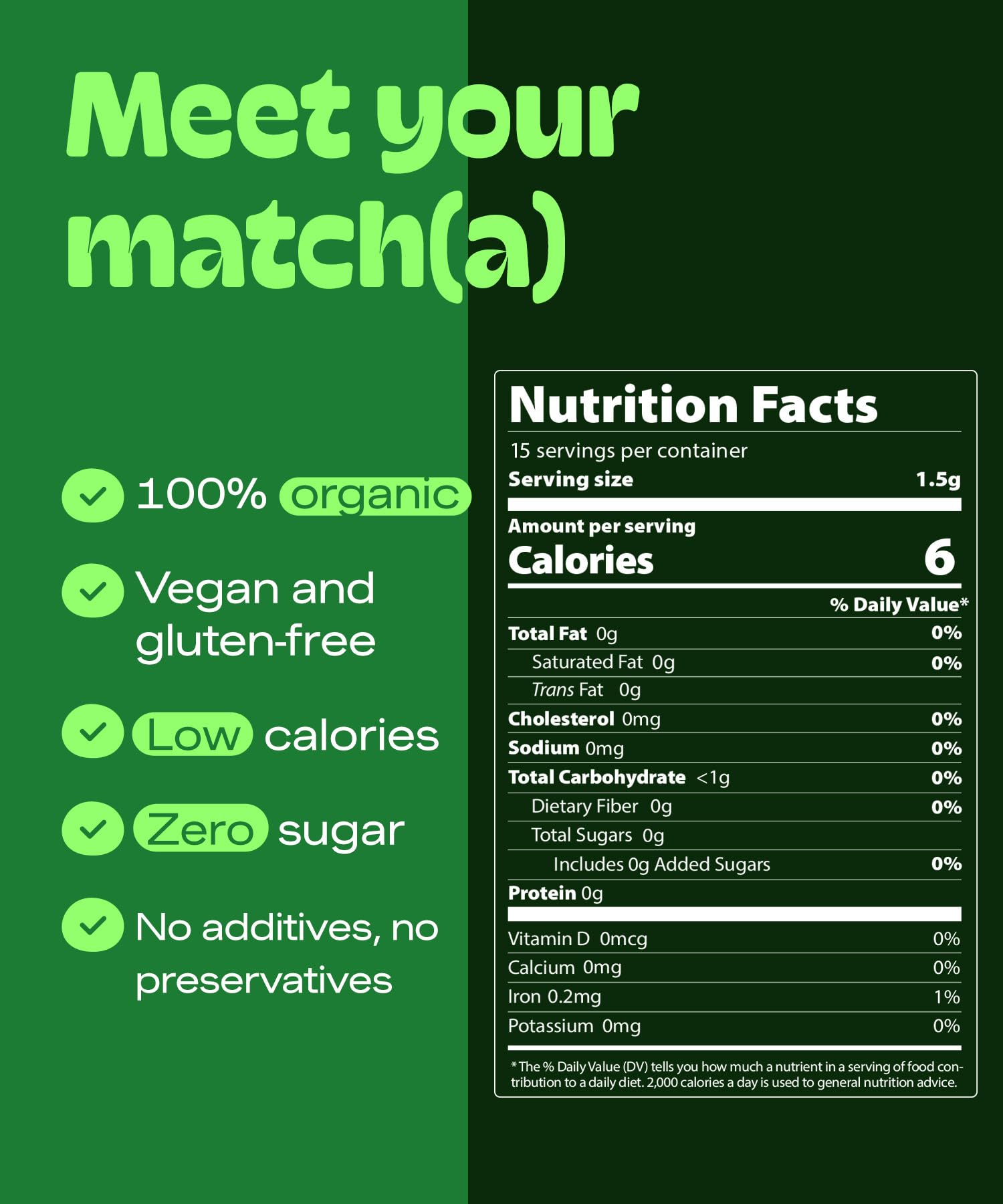 MatchaDNA Organic Matcha Powder Sticks x15 Pack 1 5g Each Instant Organic Matcha Macha Green Tea Blend Unsweetened — view 2