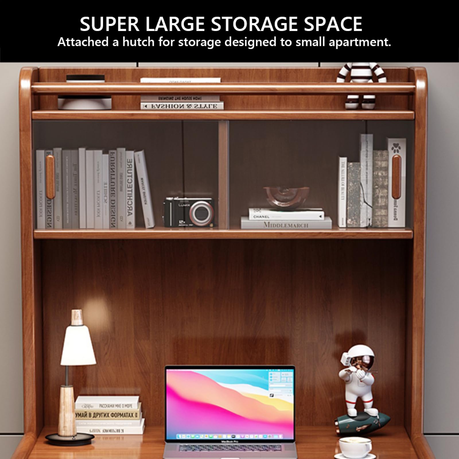 Amazon | 大人/学生用ライティングデスク、本棚とガラス扉付き小型