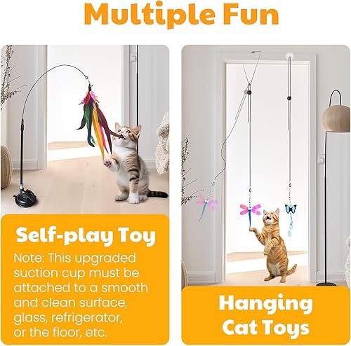 Miniatura 5 de Juego de juguetes interactivos 4 en 1 para gatos con 12 piezas de repuesto para gatos de interior (incluye 1 pluma enorme), juguete de caña de
