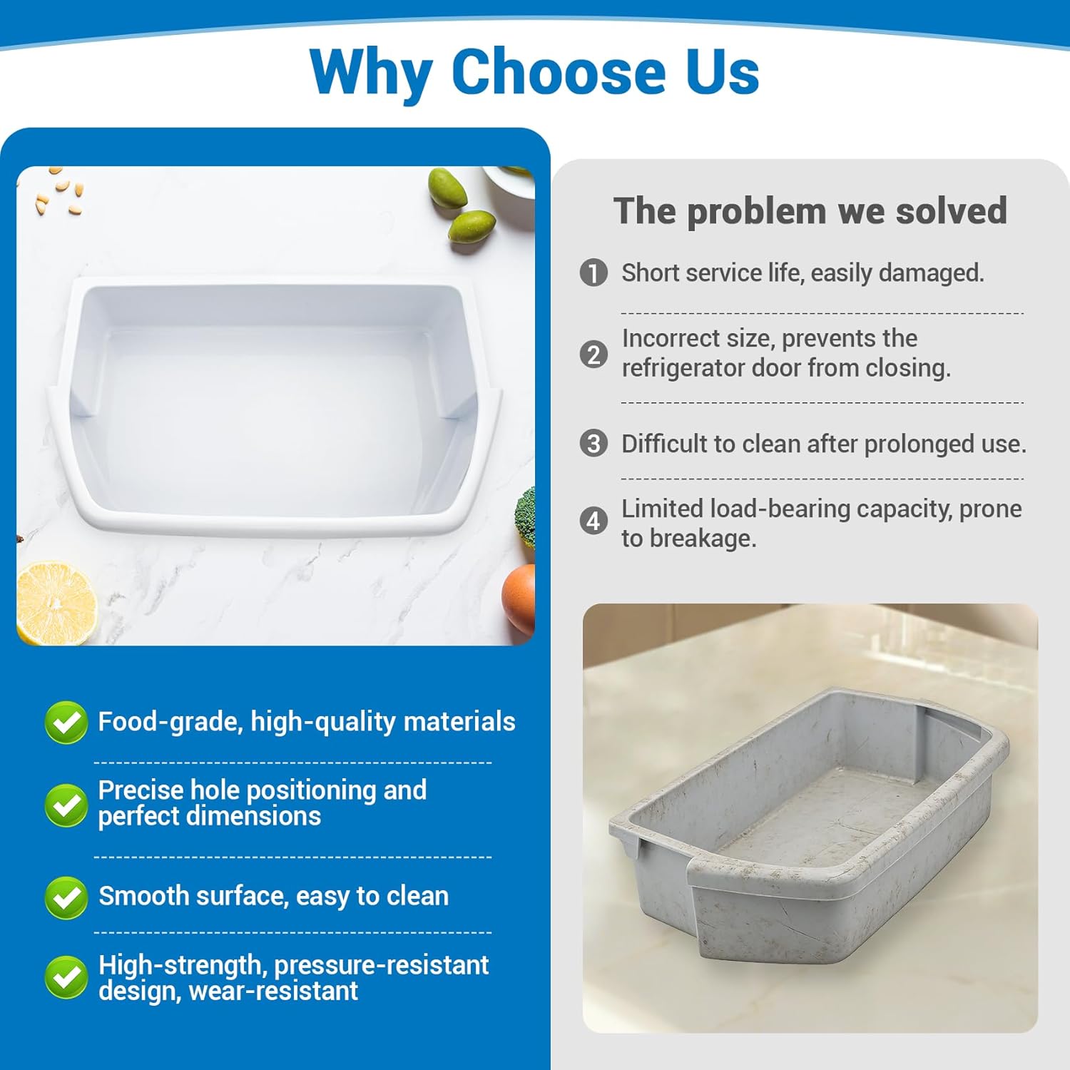 WP2204813 2204813 Door Shelf Bin Compatible with whirl-pool ken-more 10676232400, etc, Part Number: 2204813, W10333273, PD00003674, AP3093169, 1-year warranty.