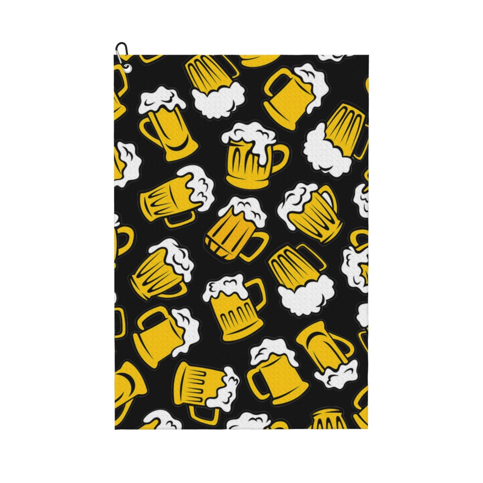 Hnnkloy Retro Cartoon Beer, 16x24 in Portable Waffle Golf Towels with Carabiner Clip for Golf Bag