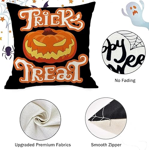 Miniatura 6 de Juego de 4 fundas de almohada decorativas de Halloween de 18 x 18 pulgadas, decoración de Halloween para interiores y exteriores, fundas de almohada