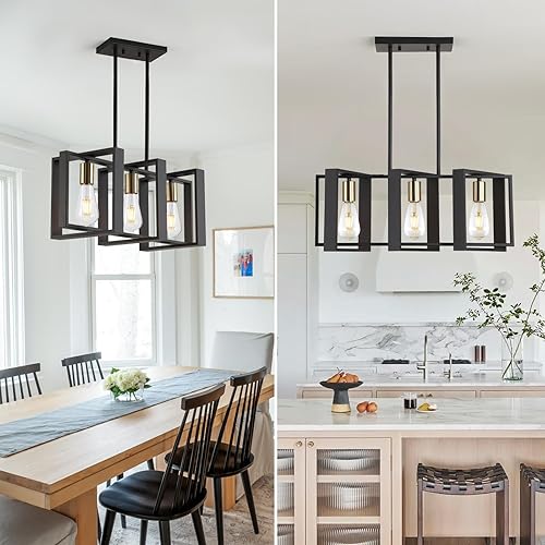 Miniatura 5 de Iluminación de isla de 23.6 pulgadas, lámpara de comedor con 3 luces, iluminación lineal de isla de cocina para mesa de billar, sala de estar, Madera