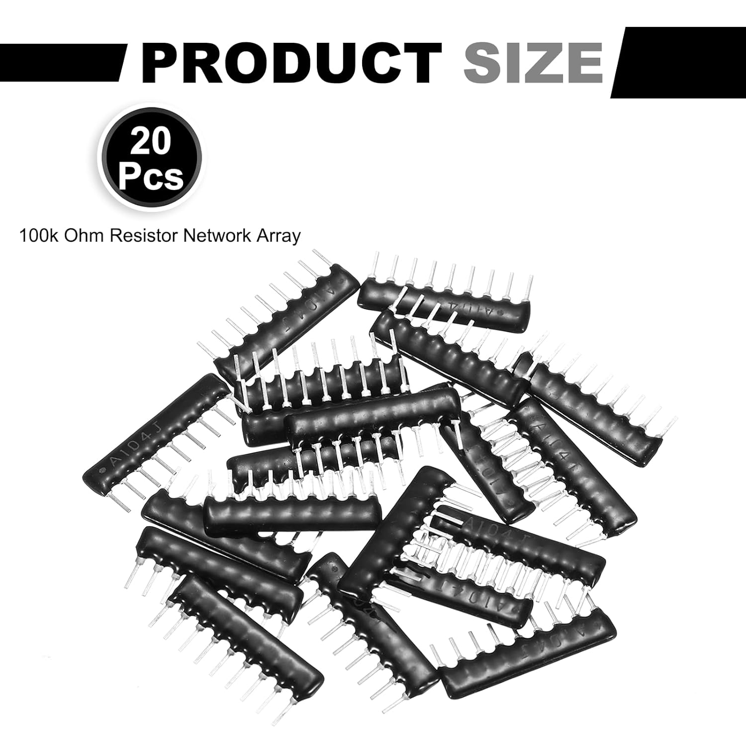 MECCANIXITY 20Pack 100k Ohm Resistor Network Array, 1/8W SIP-9 2.54mm Pitch Thick Film Network Resistor Assortment Kit, 5% Tolerance Bussed Type 9P, Black