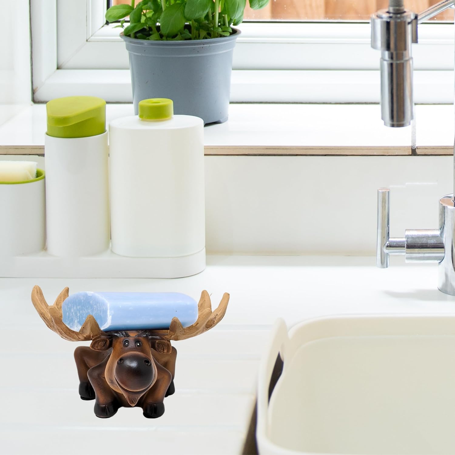 Whimsical Moose Soap Dish for Bathroom or Kitchen Sink – Rustic Cabin Bathroom Decor – Farmhouse or Lodge Style Bar Soap Holder Idea or Party Favor