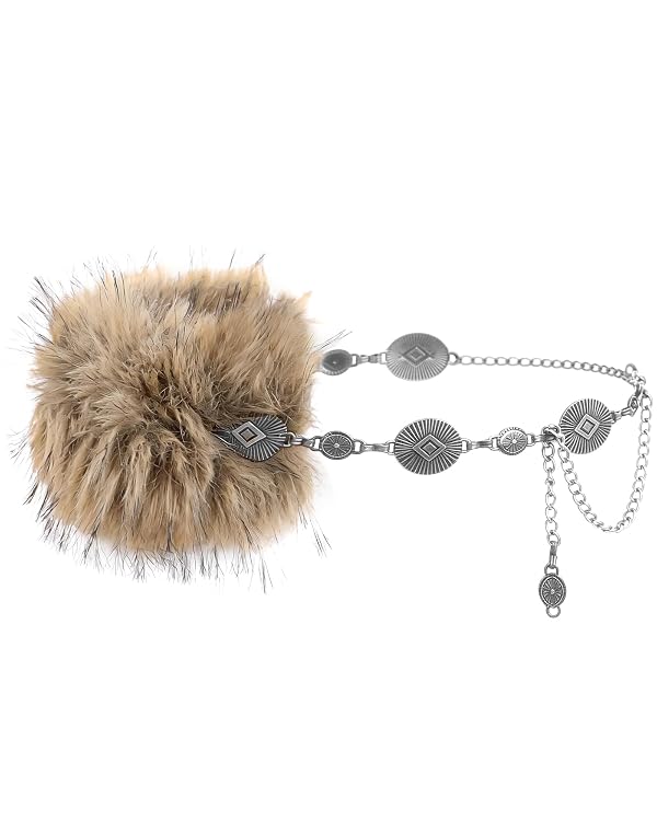 CoTeeZa Boho Faux Fur Belt Vintage Oval Pattern Waist Chain Belts for Women by CoTeeZa - Used condition - US$13.87