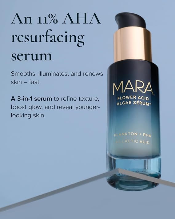 MARA Flower Acid Algae Resurfacing Serum 11% AHA + PHA Exfoliating Face Serum with Lactic Acid & Marine Algae Smooth Texture, Refine Pores & Improve Glow (1 oz / 30 ml)