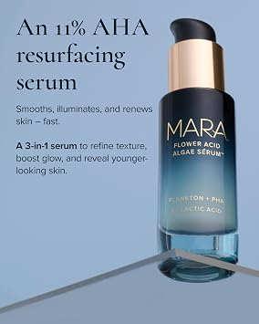 MARA Flower Acid Algae Resurfacing Serum 11% AHA + PHA Exfoliating Face Serum with Lactic Acid & Marine Algae Smooth Texture, Refine Pores & Improve Glow (1 oz / 30 ml)
