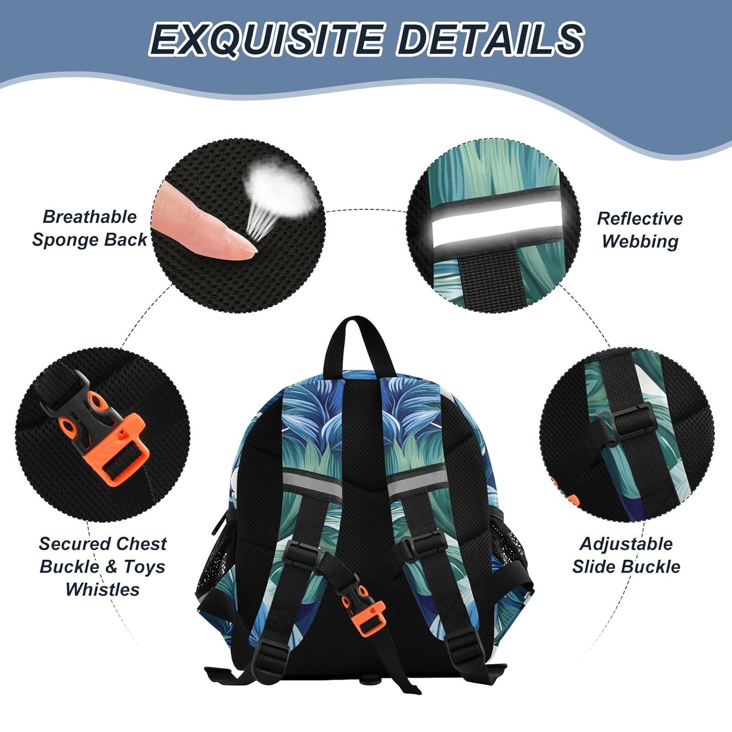 Green Blue Leaf Toddler Harness Backpack for Boys Girls 3-6 Years Kids Backpack with Anti Lost Safety Leash Child Leash Backpack for Preschool Walking Travel
