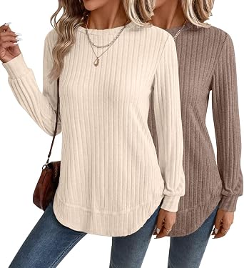 Bliwov Women Long Sleeve Shirts Crewneck Tunic Tops Loose Fit Fall Sweaters Clothes Outfits Fashion Pullover Dressy Blouses