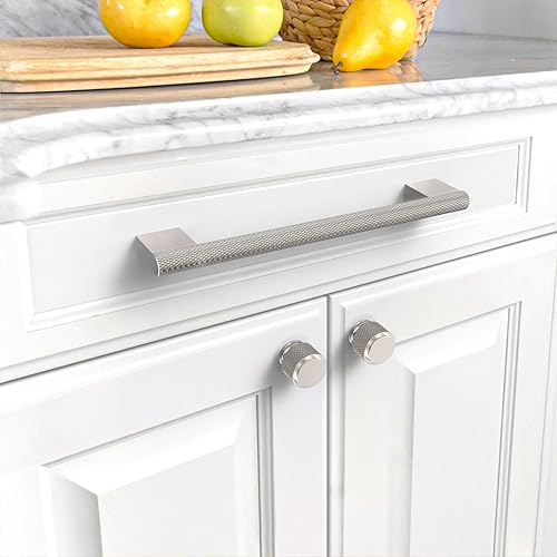 Miniatura 3 de Asidrama Paquete de 10 tiradores de gabinete de níquel satinado cepillado de 7 pulgadas (6.969 in) manijas moleteadas para gabinetes de cocina,