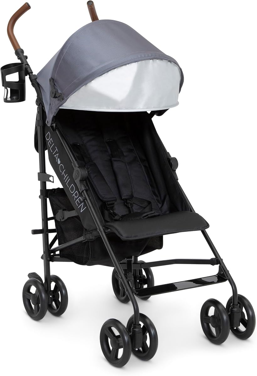 Delta Children 365 Plus Stroller - Lightweight Travel Stroller with Compact Fold, Iron
