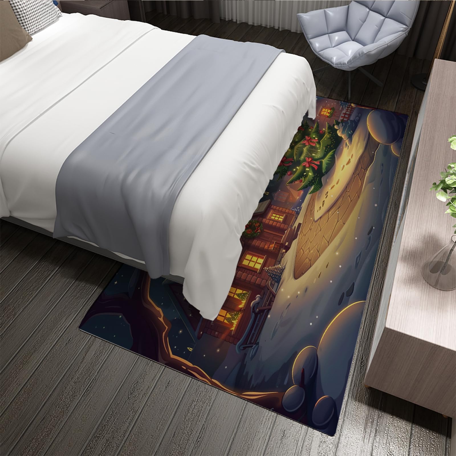 Tappeto a tema natalizio per soggiorno Caldo Neve Casa Cartone Animato Albero di Natale Decorazione Tappeti Lavaggio In Lavatrice Antiscivolo Tappetino Tappeto 150x240cm