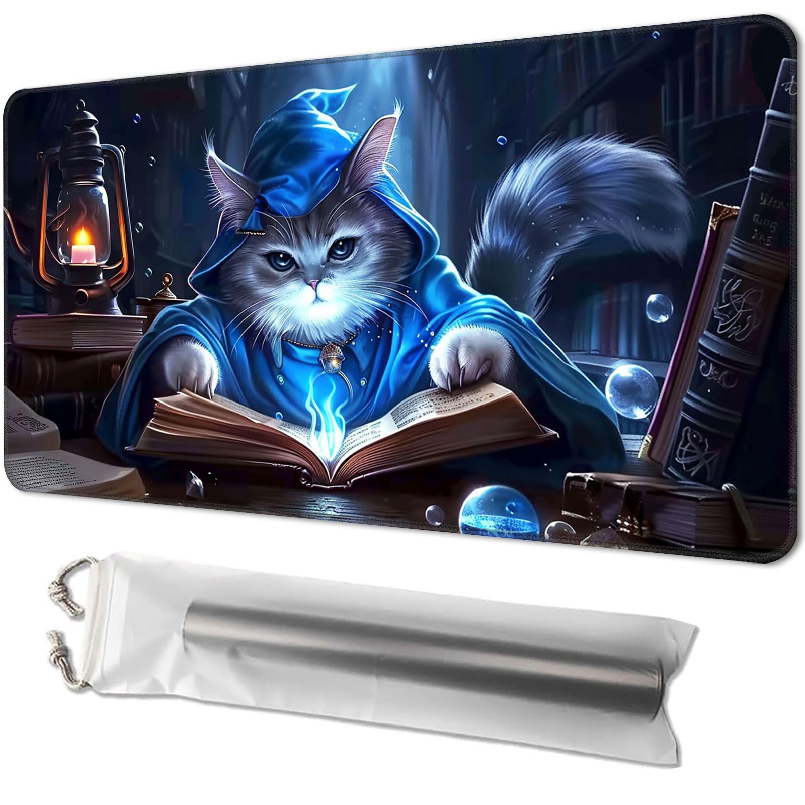 MTG Playmat Size 24x14in - Magic The Gathering Playmat for TCG - Card Playmat for Magic, with Free Storage Bags, Perfect for Card Games and Collectibles, Cat