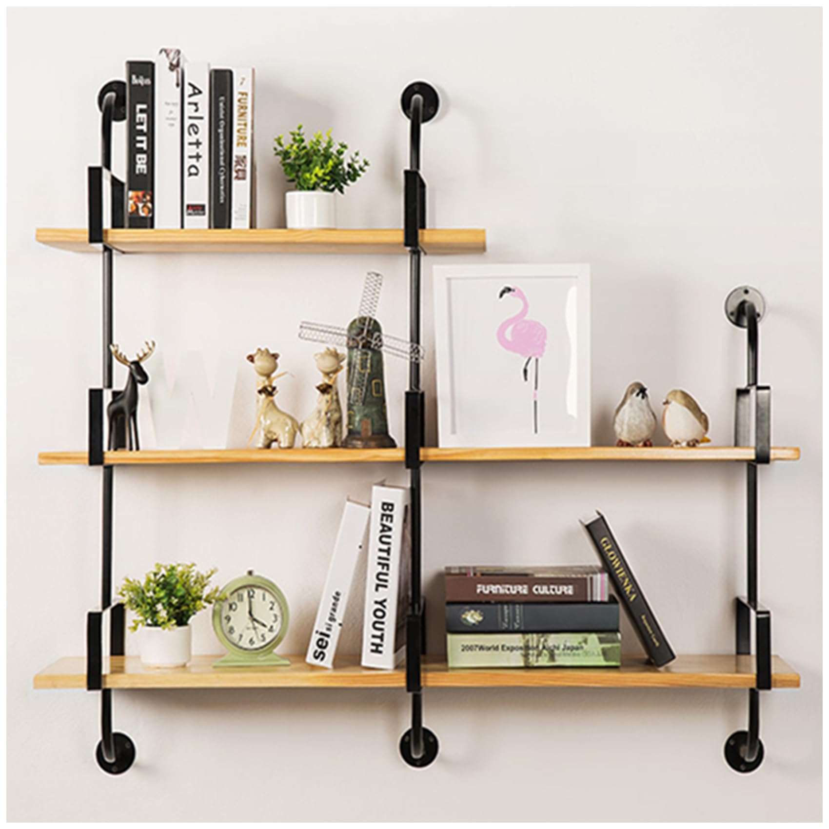 Amazon｜ウォールシェルフ 大型 3段 壁掛け棚 木製 飾り棚