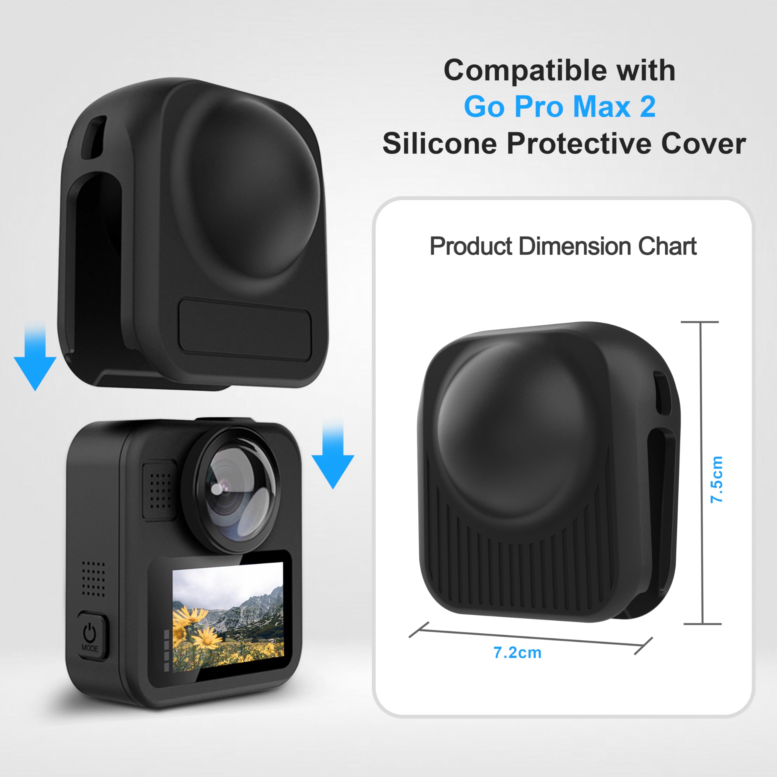 FitStill Funda protectora de silicona para cámara de acción Go Pro Max 2, resistente al polvo y a los arañazos, resistente al desgaste y a los golpes, Max 2 accesorios