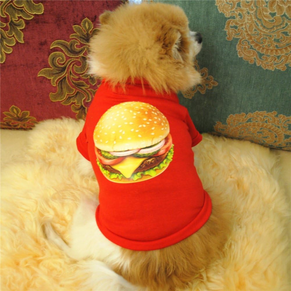 PanDaDa Pet Dog Puppy Summer Shirt Burger Lollipop Pattern Cotton T Shirt Small Dog