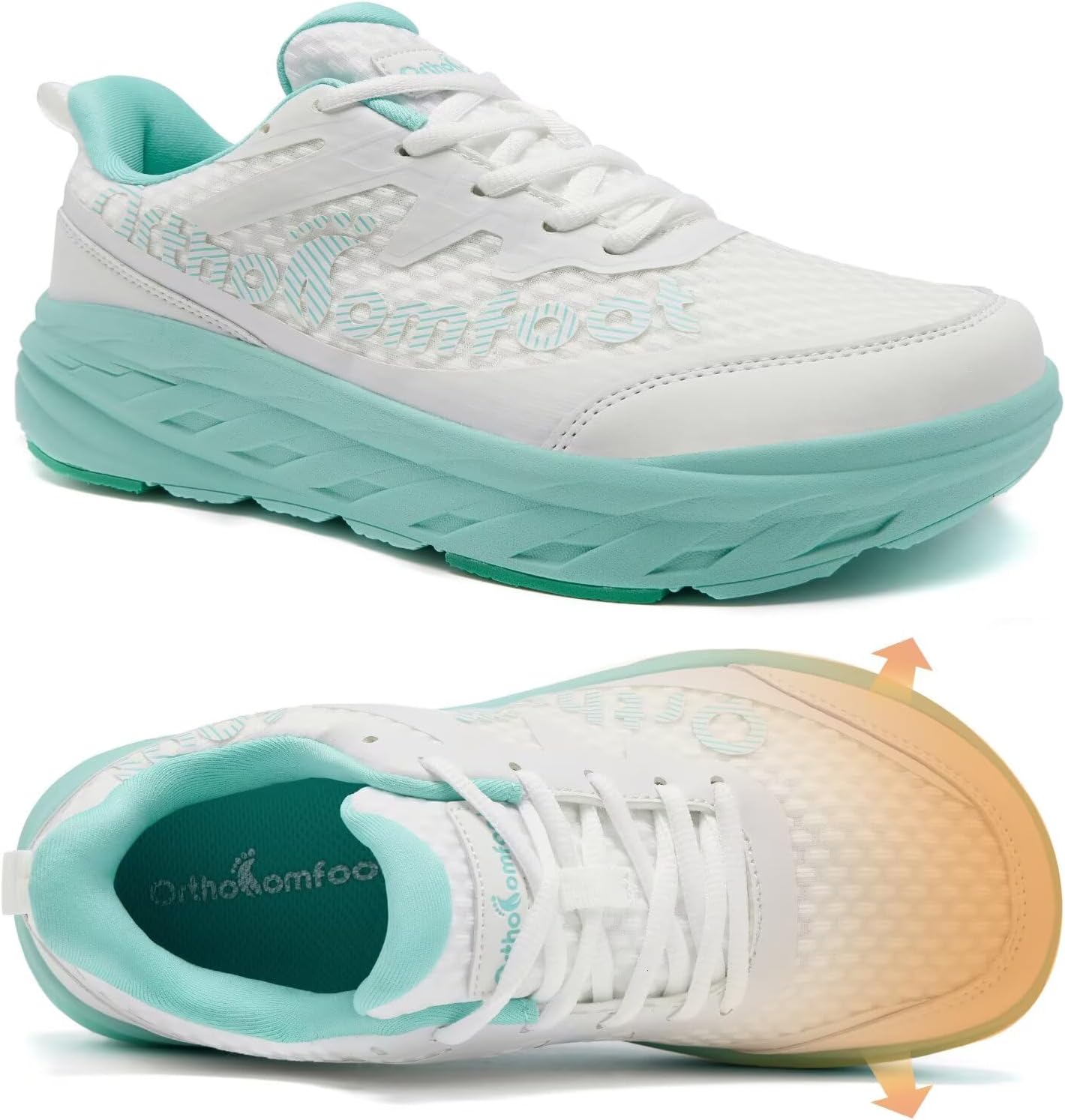 Women's Orthopedic Diabetic Wide Running Shoes: Comfortable Casual Arch Support Plantar Fasciitis Orthotic Sneakers, High Arch Swollen Work Tennis Sports Shoes for Foot and Heel Pain Relief