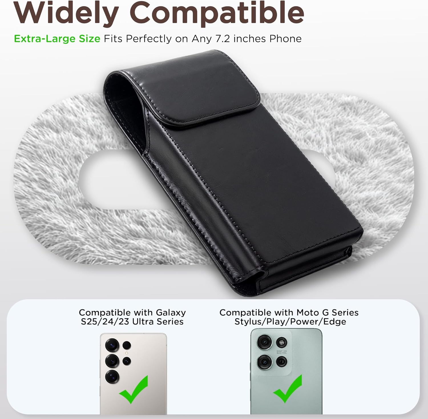 Holster for Galaxy S25 Ultra S24 Ultra S23 Ultra 5G Note 20 Ultra 5G Note 10+ Plus 5G, Premium Leather Pouch with Belt Clip Phone Holster Belt Case, Black -XL - Image 2