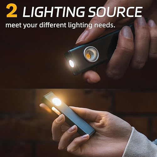 Miniatura 3 de lexall Linterna recargable, linterna LED portátil de 600 lúmenes, luz de tarea plana COB magnética con clip de bolsillo, 3 modos, luz de inspección