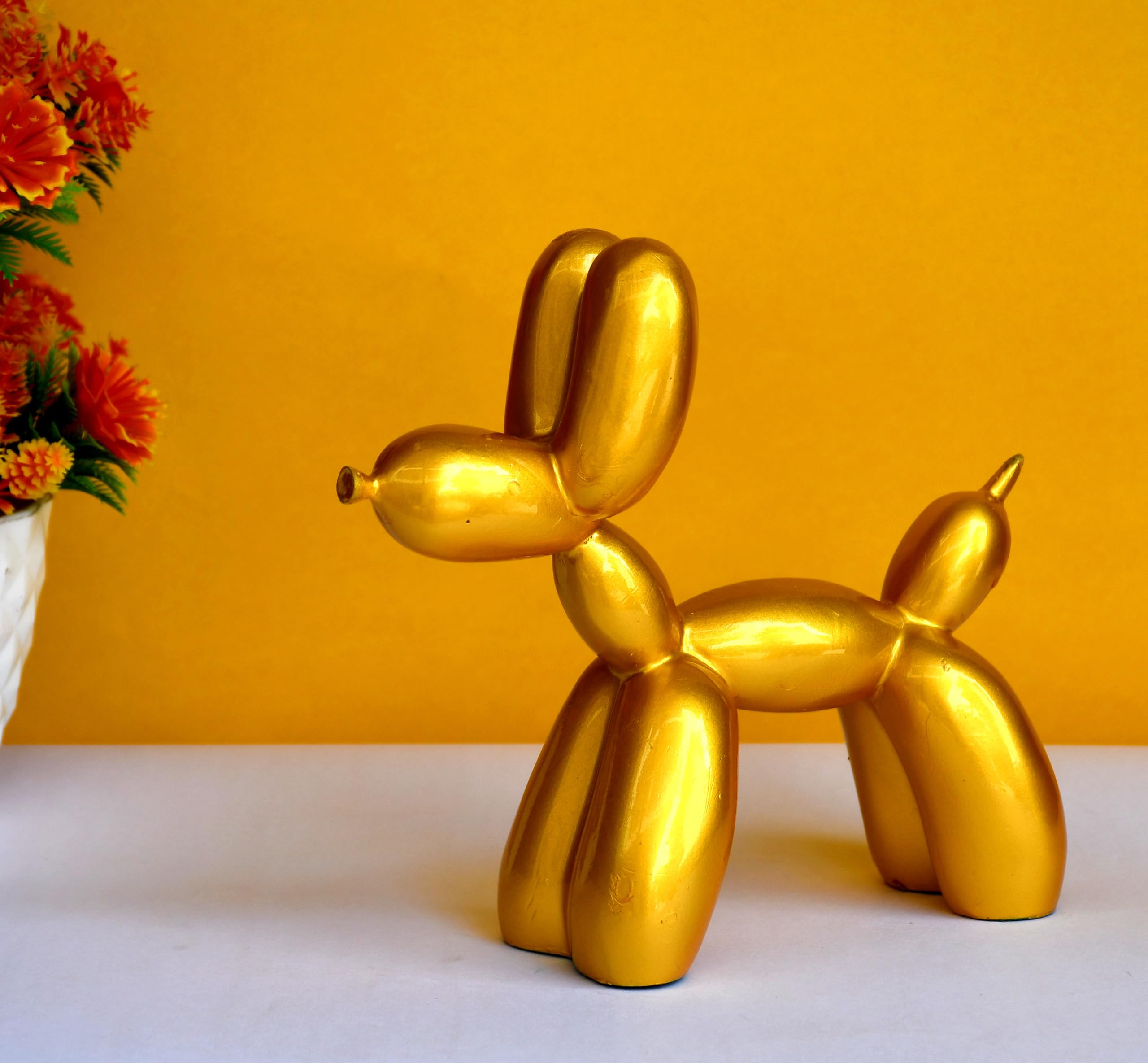 ESPLANADE Żywiczny balon sztuka prezentacja psa statuetka dekoracyjna figurka, artykuły do dekoracji wnętrz do salonu, nowoczesny wystrój, złoto-żółty 19 cm