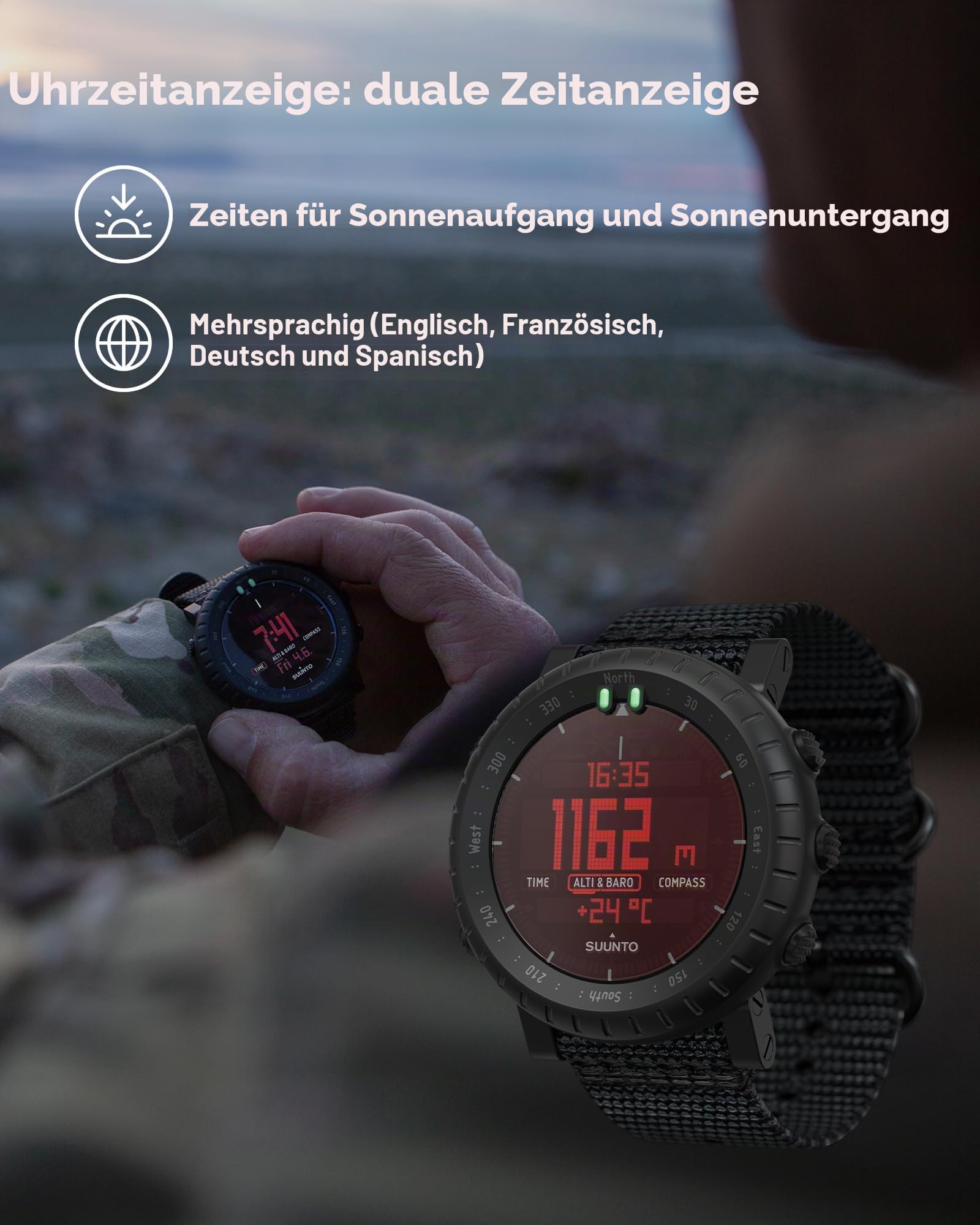 SUUNTO Core Alpha Stealth Outdoor-Uhr mit Höhenmesser, Barometer und Kompass