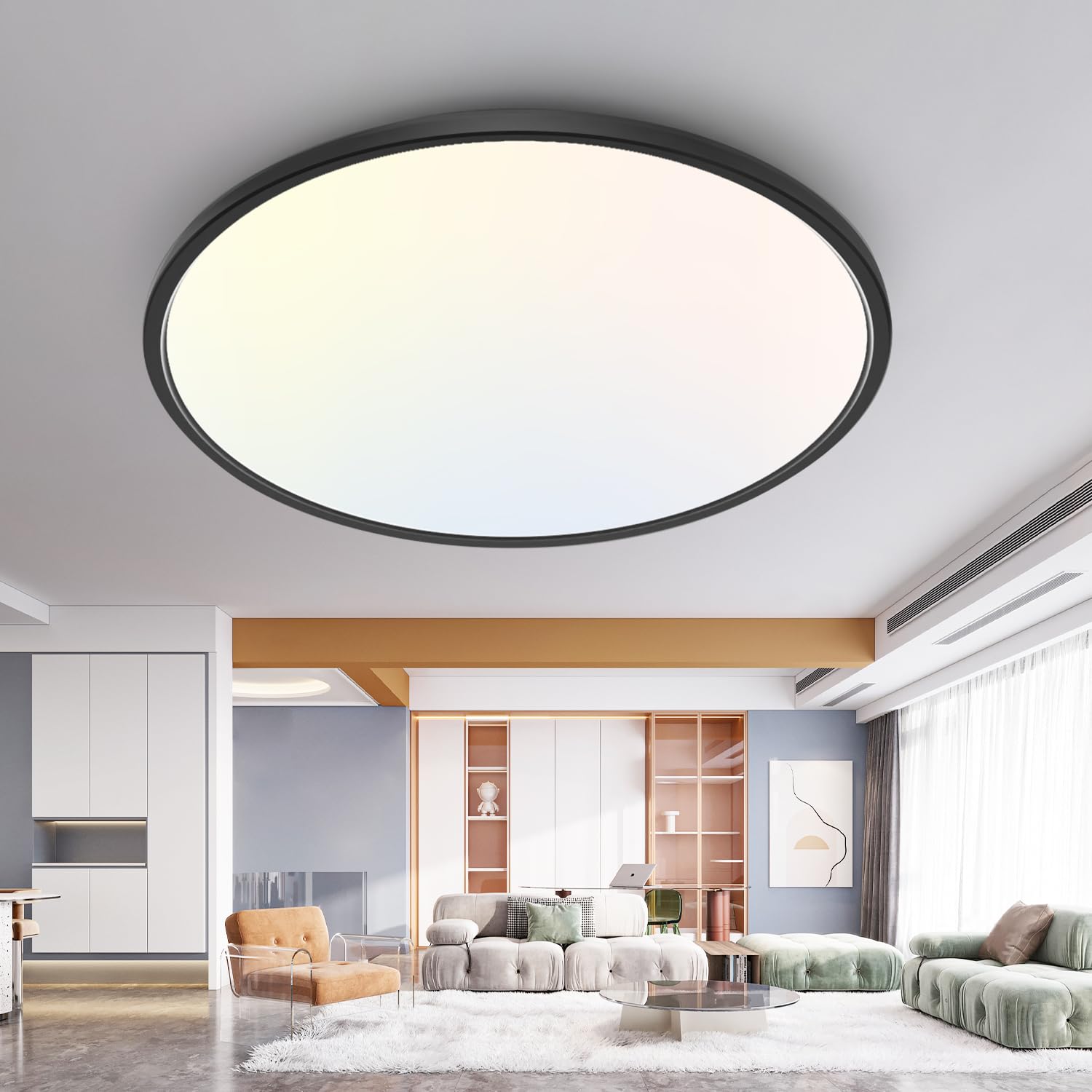 slochi Plafoniera LED Soffitto, 3000K/4000K/6500K IP44 Impermeabile Lampada da Soffitto, 4600 LM Plafoniera Bagno per camera da letto, Cucina, Soggiorno, Balcone, Ø40cm