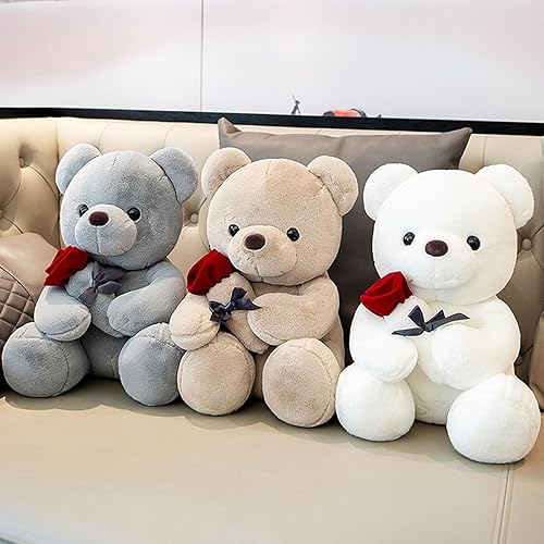 Miniatura 2 de Lindo oso de peluche para el día de San Valentín con rosa de 9.8 pulgadas, regalo para ella, novia, niños, mamá (marrón)