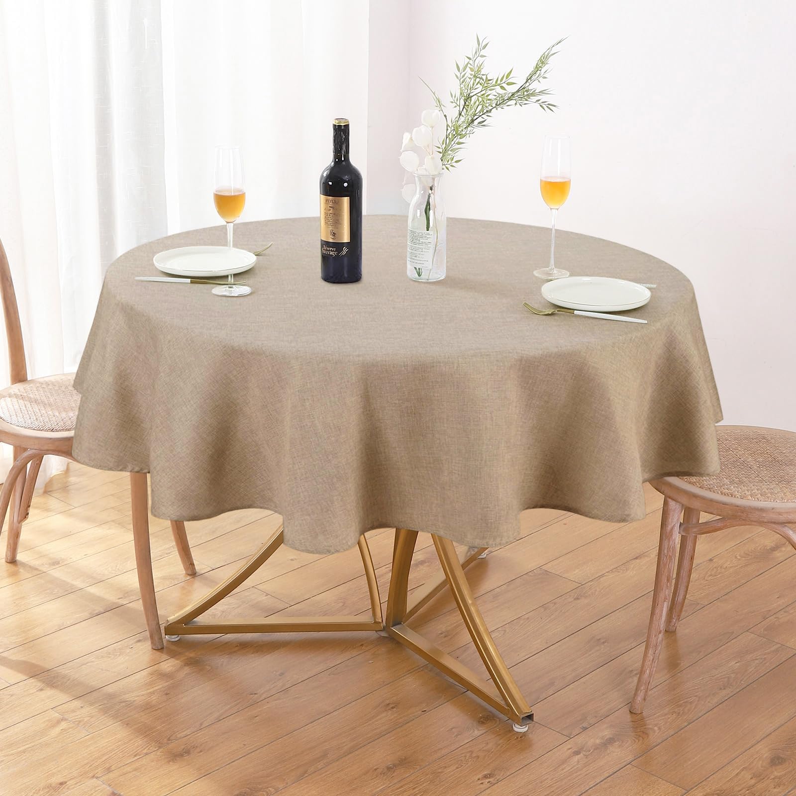 AUSSPVOCT Textured Linen 60 Inch Round Tablecloth Up to 48" Tables, Waterproof Spill-Proof Wipeable Round Table Cloth Wrinkle Free Circle Dining Tablecover for Birthday Farmhouse Spring Easter Decor
