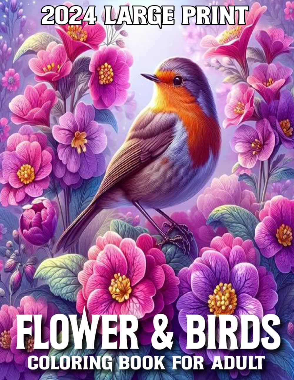 Large Print Flower And Birds Coloring Book For Adults