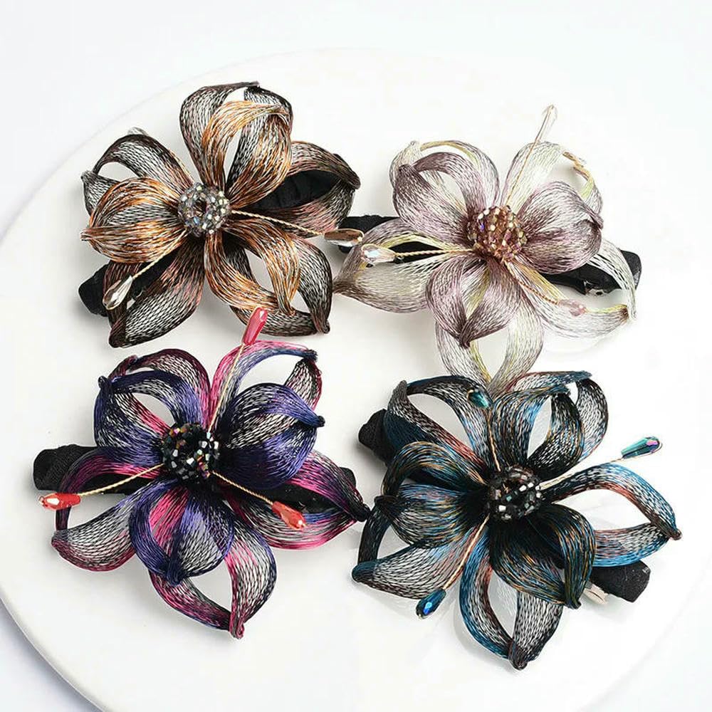 ZBDP - Horquilla para el pelo con diseño retro de flores de alambre de cobre tejida a mano para mujer, elegante clip de resorte, diadema para novia, tiara para niña